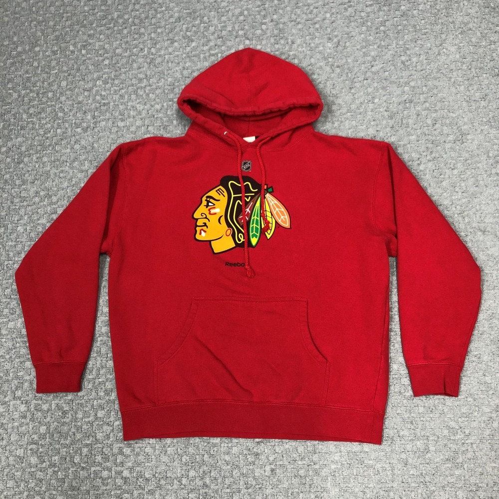 Chicago Blackhawks Hoodie Mens Large Red NHL Hockey Reebok Pullover Logo